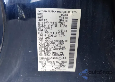 2009 Nissan Armada Se from USA, damaged, VIN 5N1AA08C29N602944